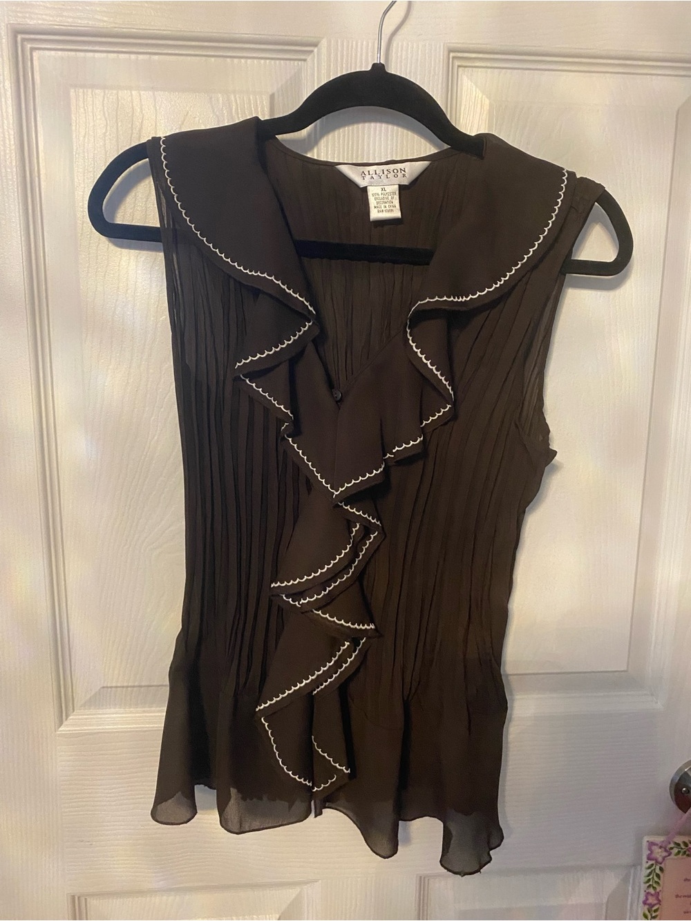 Allison Taylor Brown Ruffled Sleeveless Camisole with White Trim